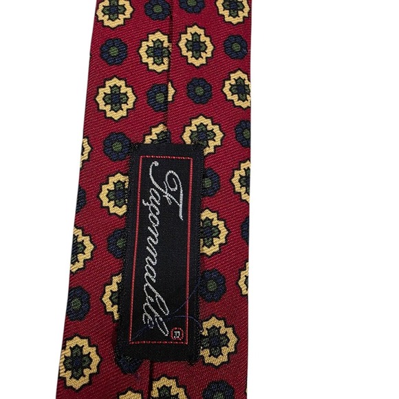 Faconnable Men Tie Necktie Designer Luxury Red Yellow Geometric Corporate Casual - Picture 8 of 13